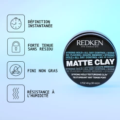 Matte Clay Strong Hold Redken 75ml 8 Matte Clay Strong Hold Redken 75ml -Produits Capillaires 3474637126759 1 43672.1694769079